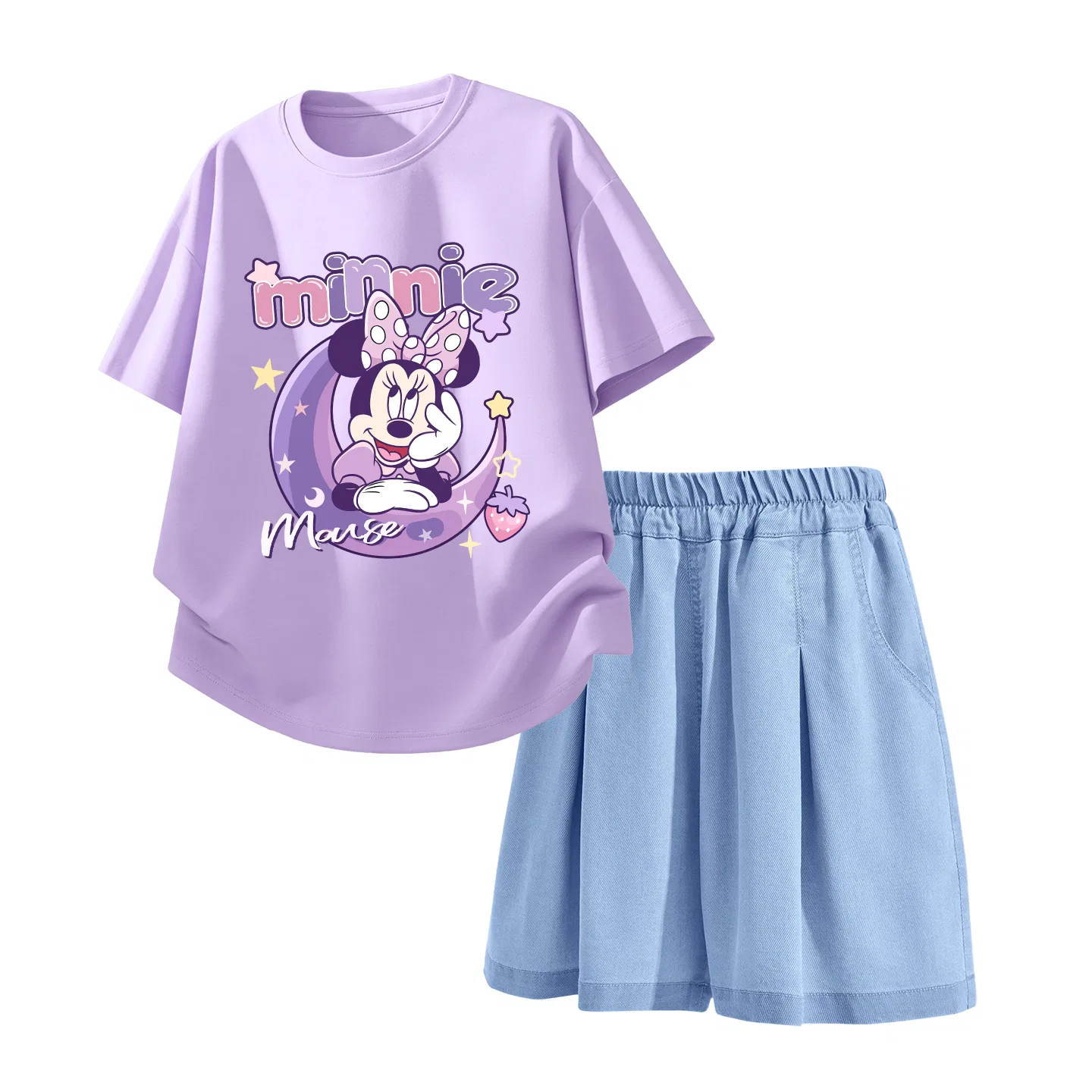 Детский спортивный костюм Disney Kids с круглым вырезом, жемчужно-розовый и джинсовый голубой — фото 4