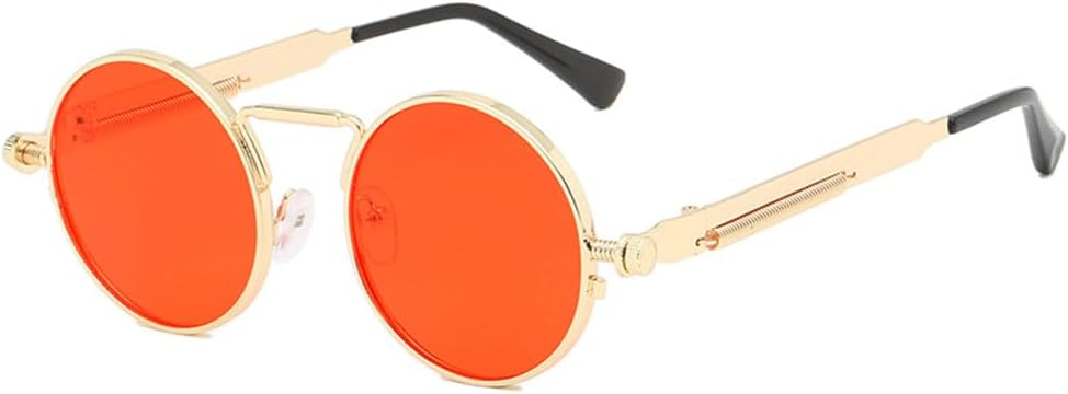 

Мужские солнцезащитные очки, женские солнцезащитные очки в стиле ретро-панк, круглая металлическая оправа, цветные линзы, модные очки для вождения, защита от ультрафиолета UV400 KTUCN, Gold Red