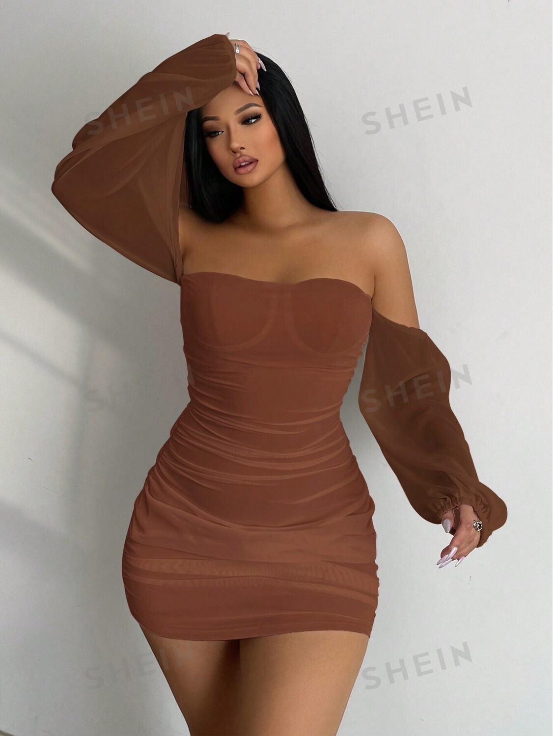 

Платье плиссированное Shein SXY узкого кроя, кофейный