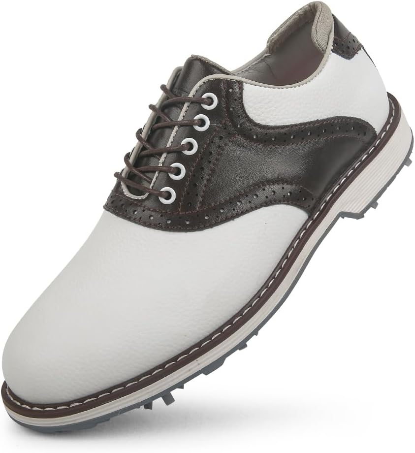 

Мужские гольф-туфли водонепроницаемые Профессиональная обувь для гольфа Шипованные и бесшиповые кроссовки для гольфа Обувь для ходьбы по газону Спортивные кроссовки для тренировки в гольф для мужчин Thestron, белый