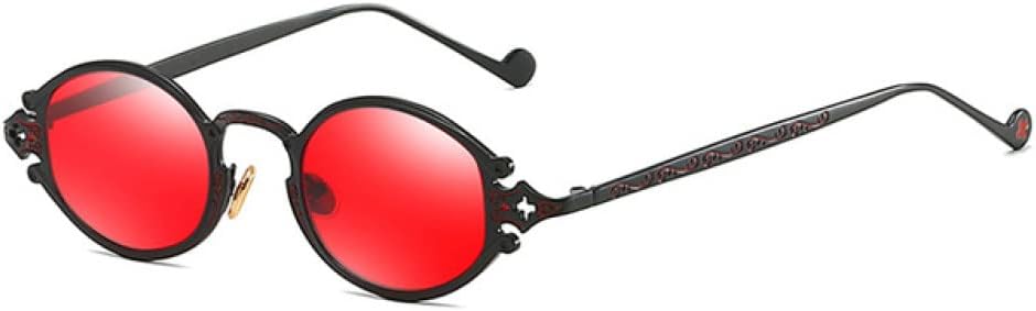 

MUTYNE Уличная фотосессия, мужские солнцезащитные очки, женские очки в стиле ретро, ​​стимпанк, готические овальные очки в металлической оправе с резьбой, C2 Black-red