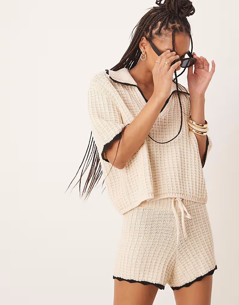 

Трикотажная рубашка-поло с отделкой Asos Design, серо-бежевый