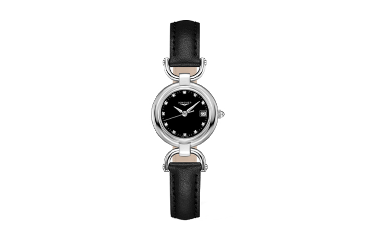

LONGINES Часы Rider Collection Quartz Movement Women's Watch 26.5mm Black Dial Stainless Steel Case Leather Strap, Black Dial