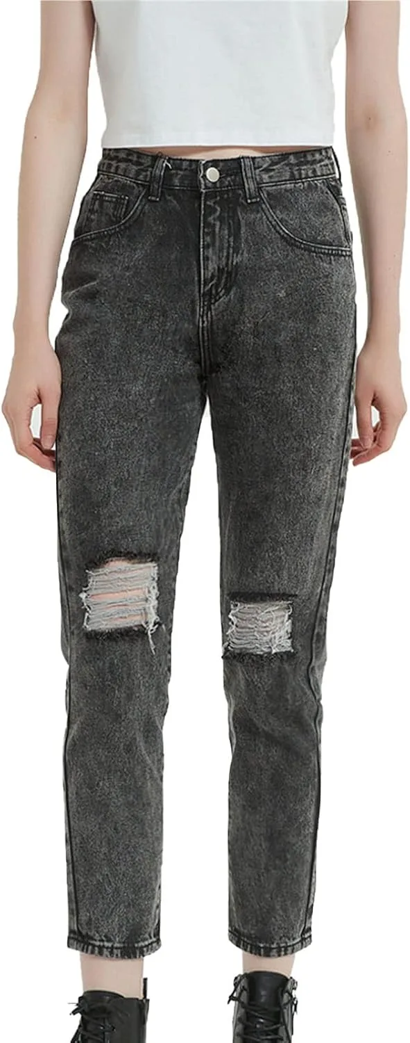 

DGHM-JLMY Женские серые рваные джинсы loose с дырками