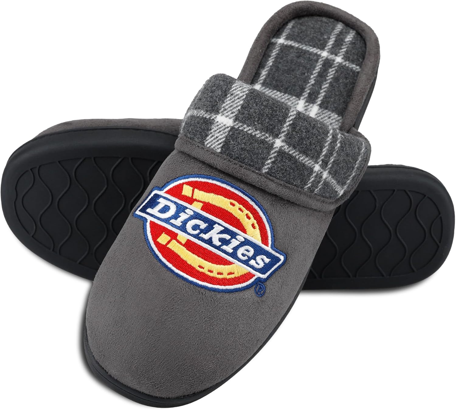 Мужские тапочки Dickies с амортизирующей стелькой с эффектом памяти и вышитым логотипом - подошва для дома и улицы, серый — фото 2