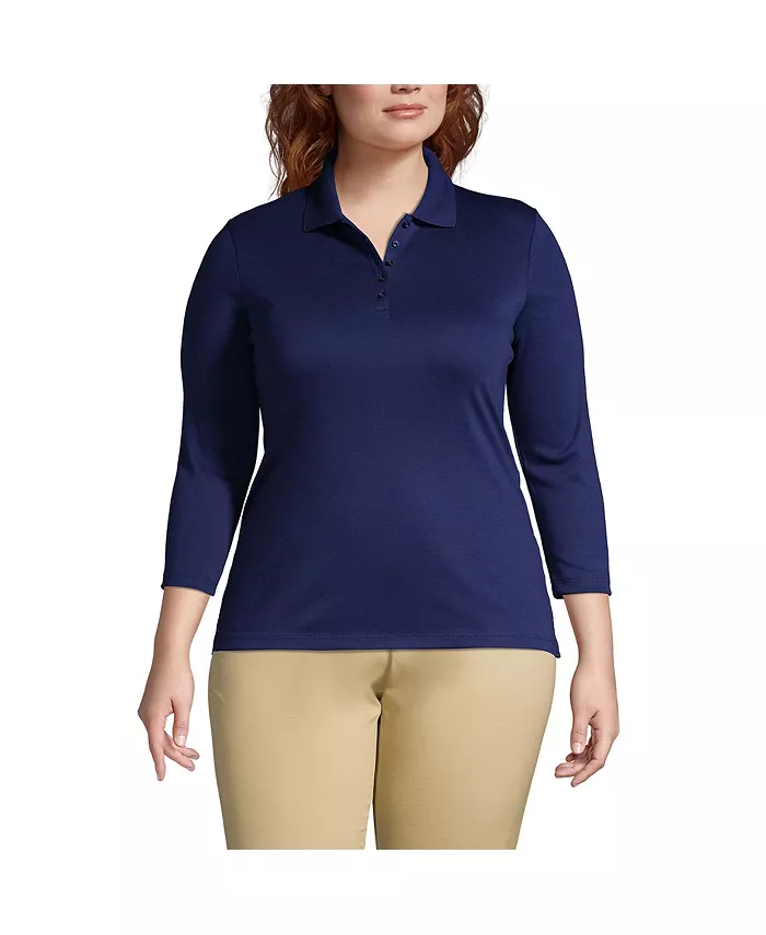 

Поло с рукавом 3/4 из хлопка Supima больших размеров Lands' End, синий