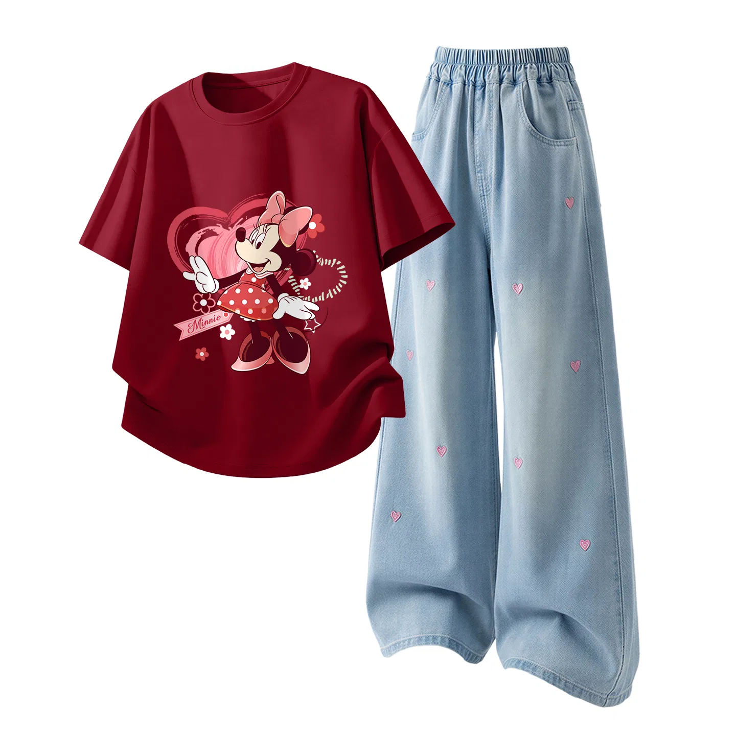 Детский спортивный костюм Casual Sportswear 2 Piece Set Disney, Di Xin Flower Pomegranate Red+Solid Color Denim Light Blue