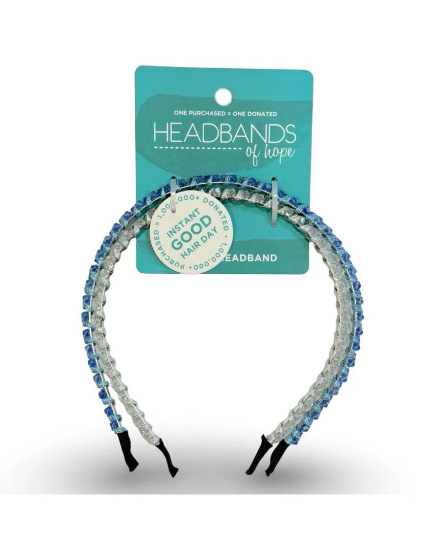 Headbands of Hope Набор тонких повязок на голову с бусинами - синий + серебристый — фото 3