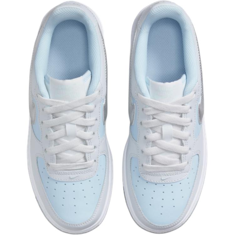 Nike Air Force 1 Противоскользящие Амортизирующие Низкие Детские Скейтбординговые Кроссовки Серебристо-Голубой — фото 3