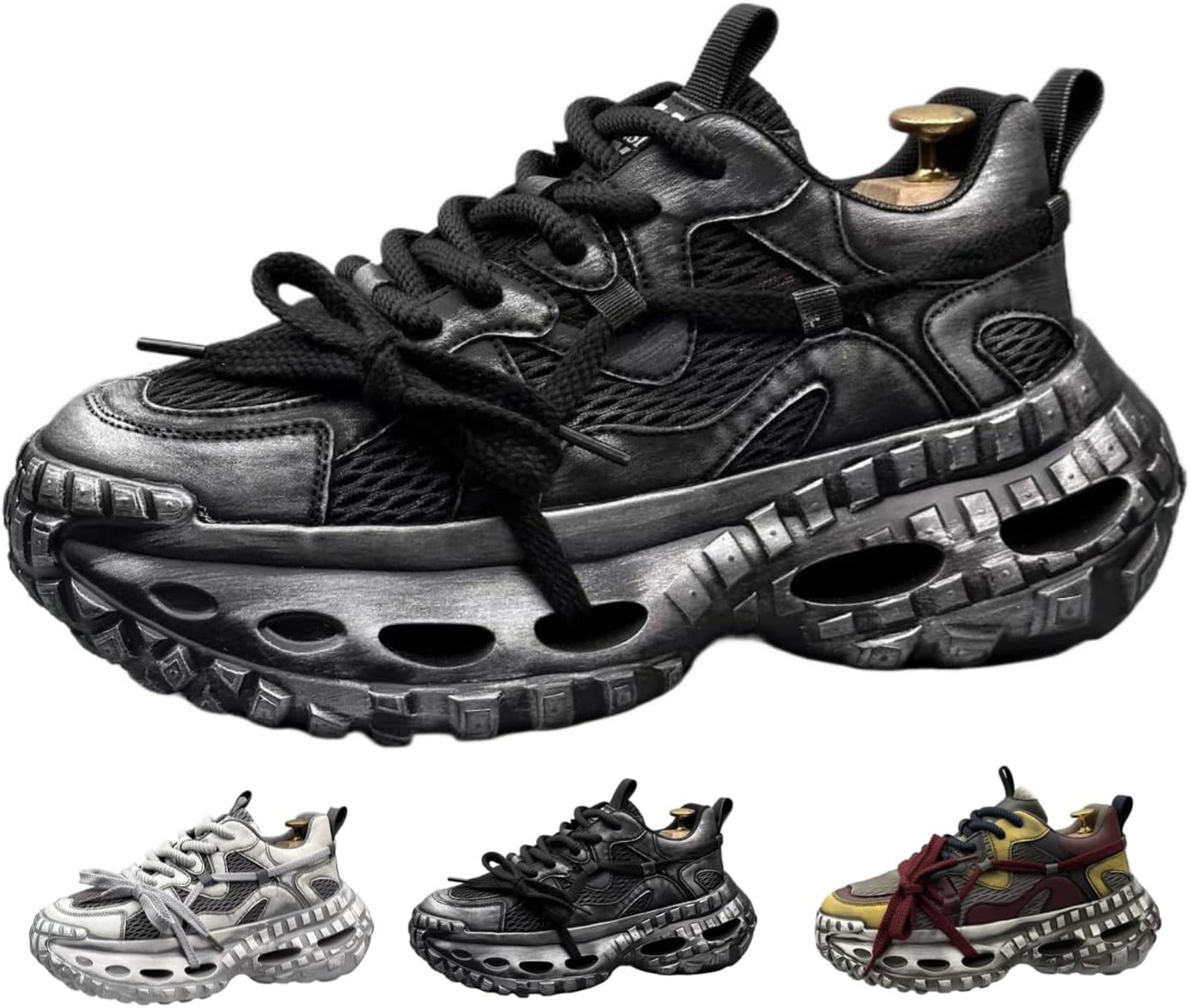 

Мужские модные платформенные кроссовки ретро Y2K с массивной подошвой, дышащей сеткой, повседневные обувь для ходьбы в стиле «папа» Macefil, черный