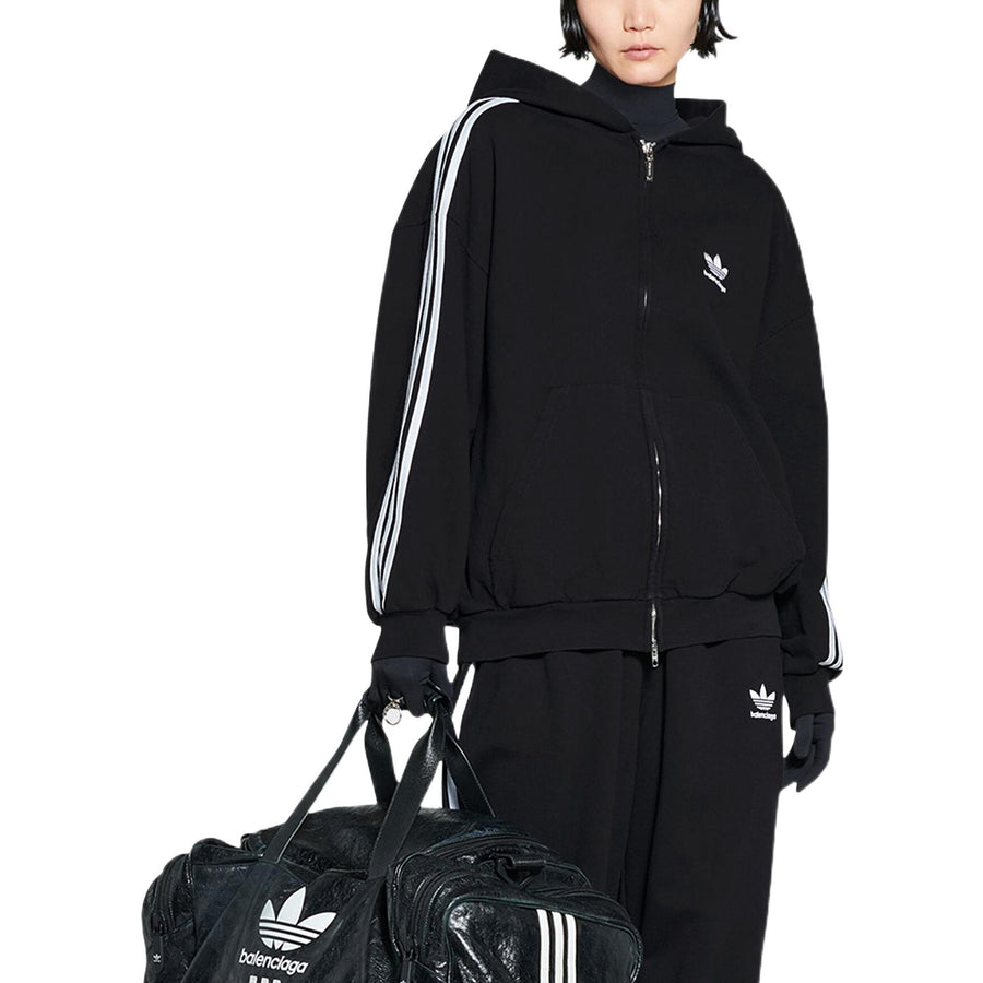 Куртка Balenciaga x adidas Zip-Up Hoodie 'Black White', черный — фото 4