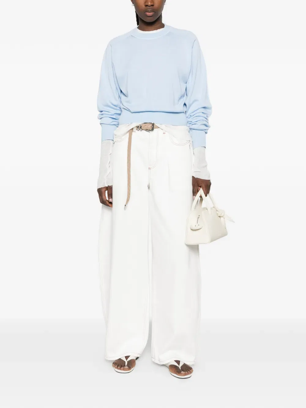 Свитер с вышитым логотипом Le sweater j и круглым вырезом Jacquemus, синий — фото 2