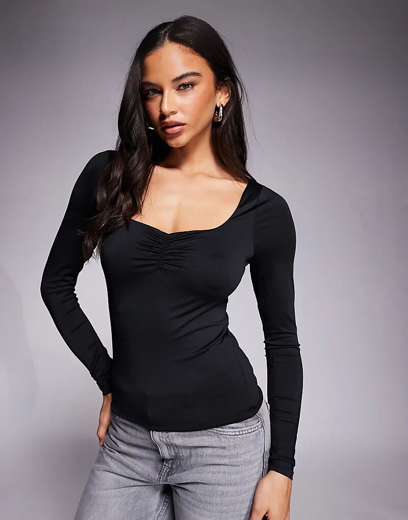 

Двухслойный лонгслив с длинными рукавами и вырезом лодочкой ASOS DESIGN черного цвета