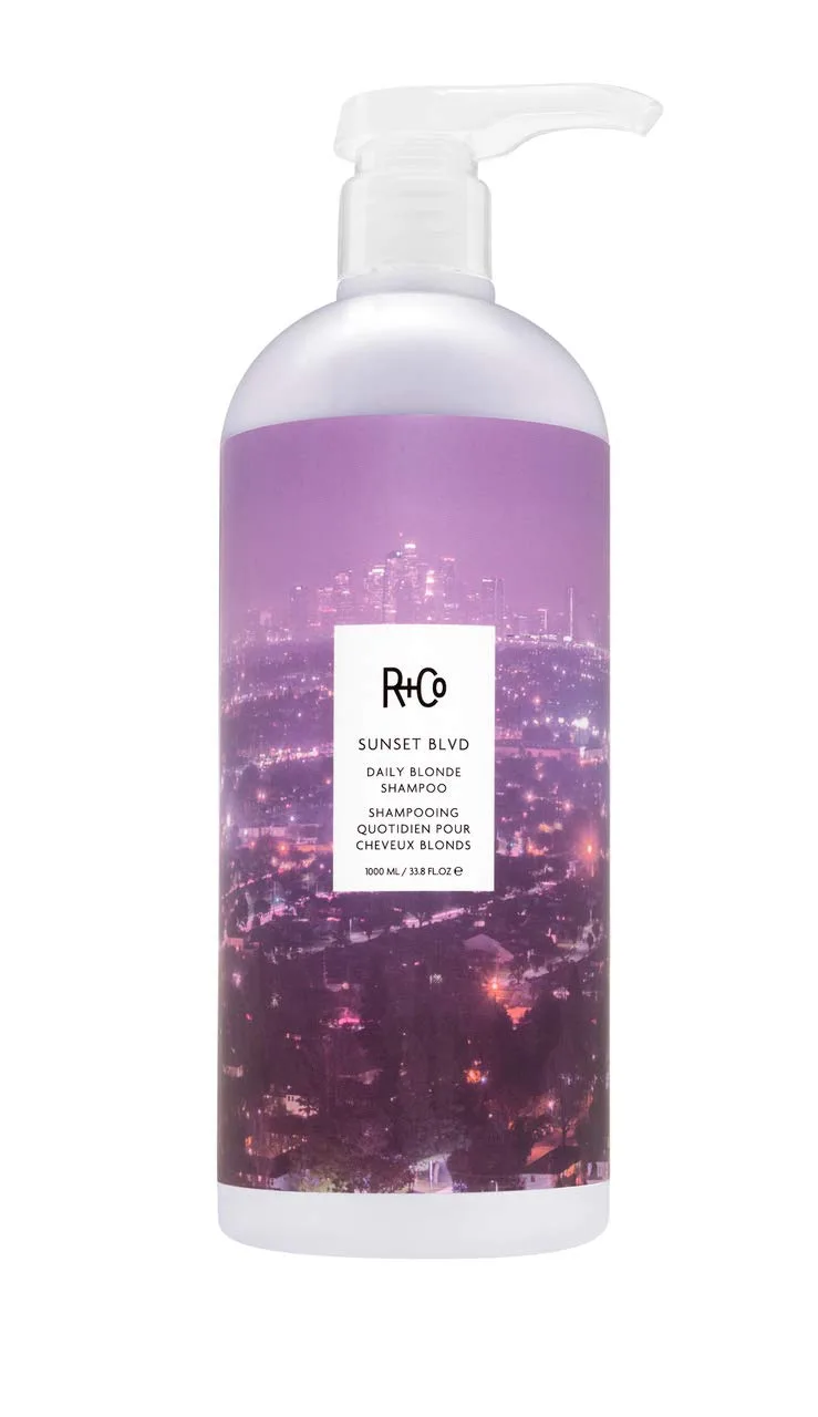 R+Co Sunset Blvd Daily Blonde шампунь для ежедневного осветления, борьбы с желтизной и увлажнения, Vegan и Cruelty-Free, 1 л, silver