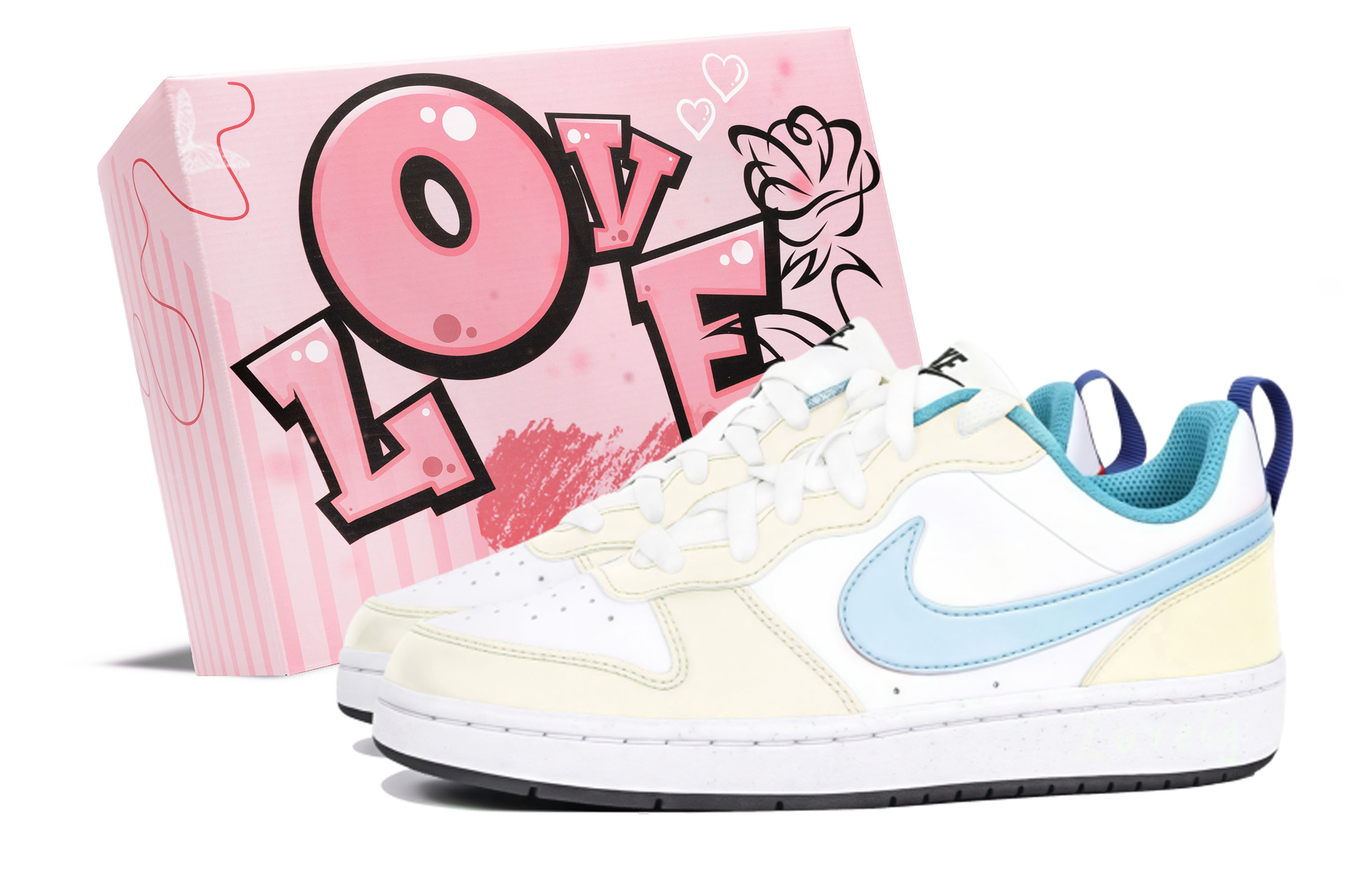 

Nike Кроссовки Court Borough Pudding Box с нескользящей подошвой, износостойкие, для скейтбординга, светло-желтые, для подростков