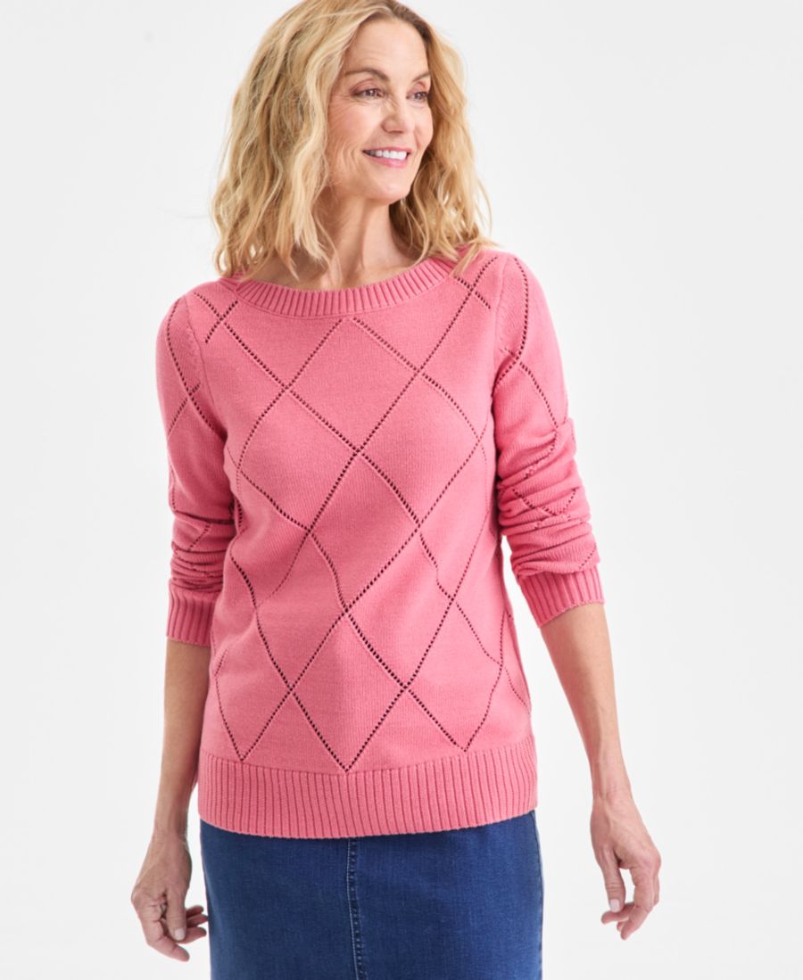 

Укороченный ажурный свитер с вырезом-лодочкой, эксклюзивно от Macy's Style & Co, Soft Pink Strwbrry