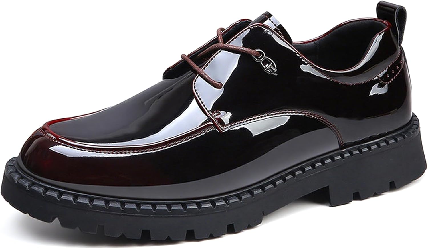 

Мужские оксфорды из лакированной кожи с массивным каблуком, удобной посадкой, без шнуровки, с круглым носком, противоскользящим каблуком-блоком, классические деловые туфли для работы в офисе и повседневной носки Bangteuo, красный