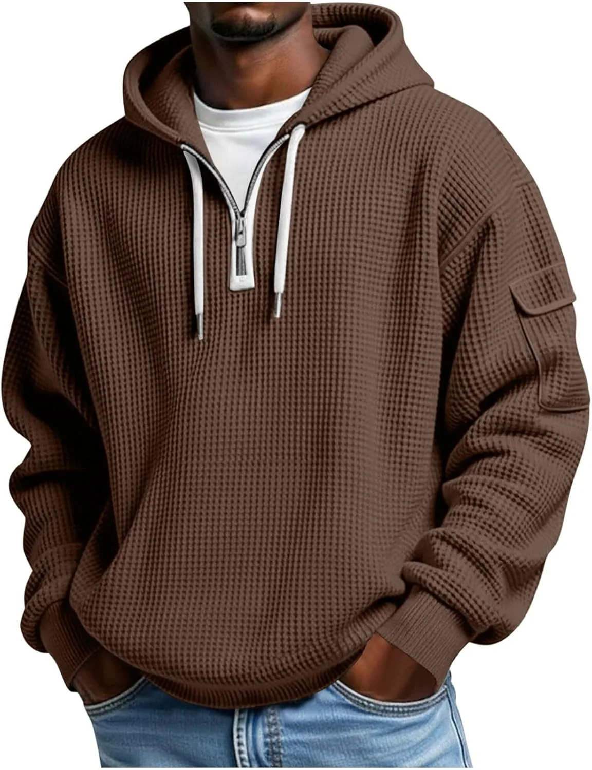 

Толстовка с капюшоном Half Zip Up, легкая, теплая, с боковыми карманами