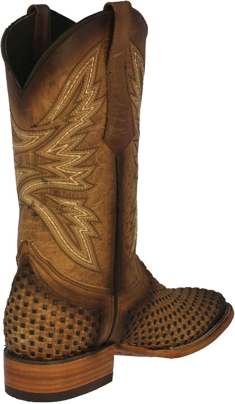 Мужские вестерн-ботинки Texas Legacy Honey Brown с плетеной кожей и квадратным носком — фото 3
