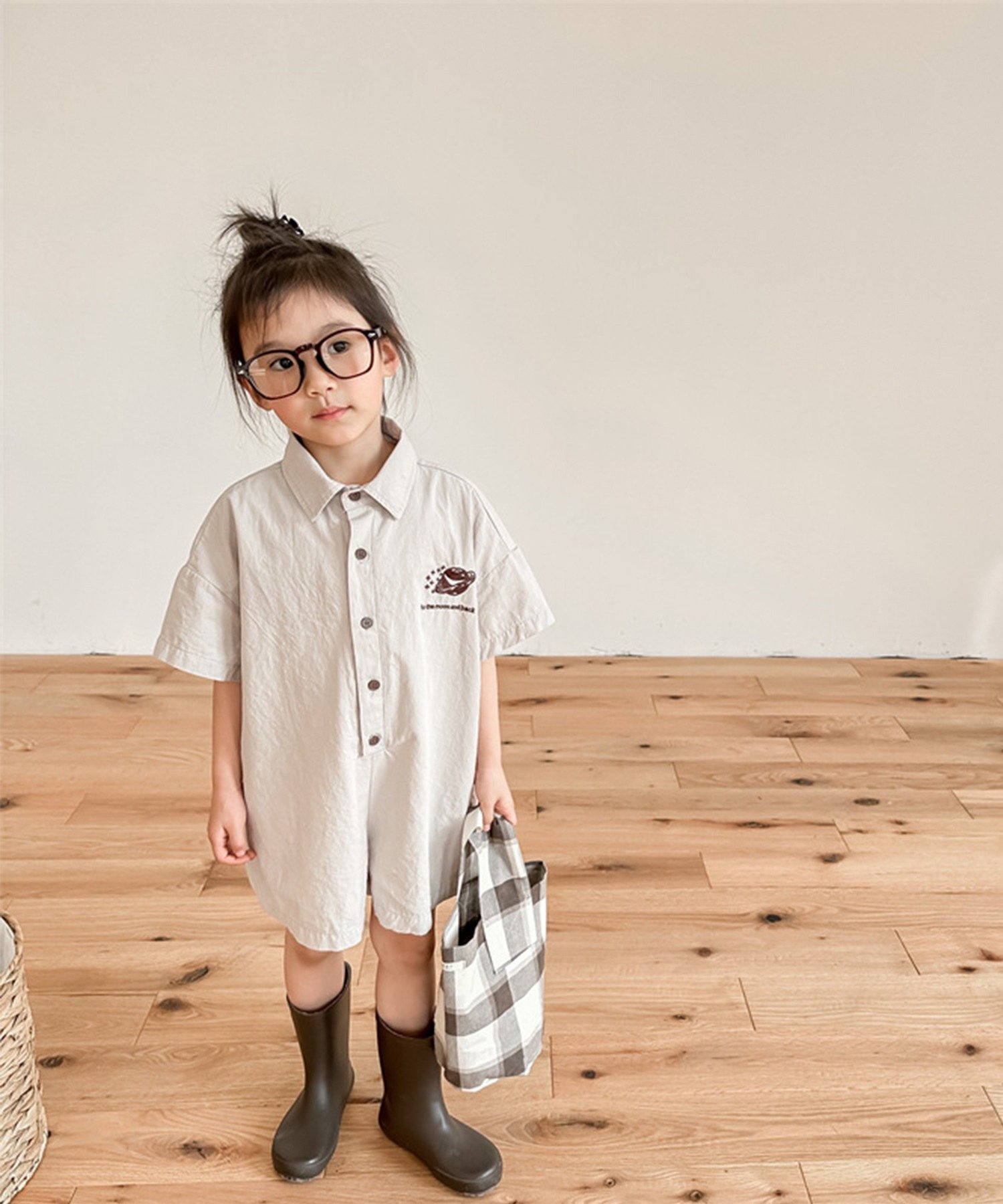 Корейский детский комбинезон с космической вышивкой Aimoha Kids, gray — фото 3