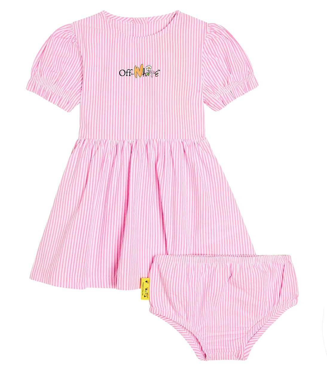 

Детское хлопковое платье с забавными цветами Off-White Kids, розовый