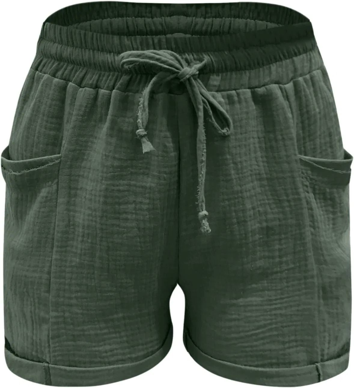 Шорты женские свободные широкие, из льна и хлопка, Army Green — фото 4