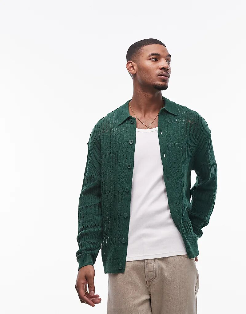 

Кардиган с узором «лесенка» зеленого цвета Topman