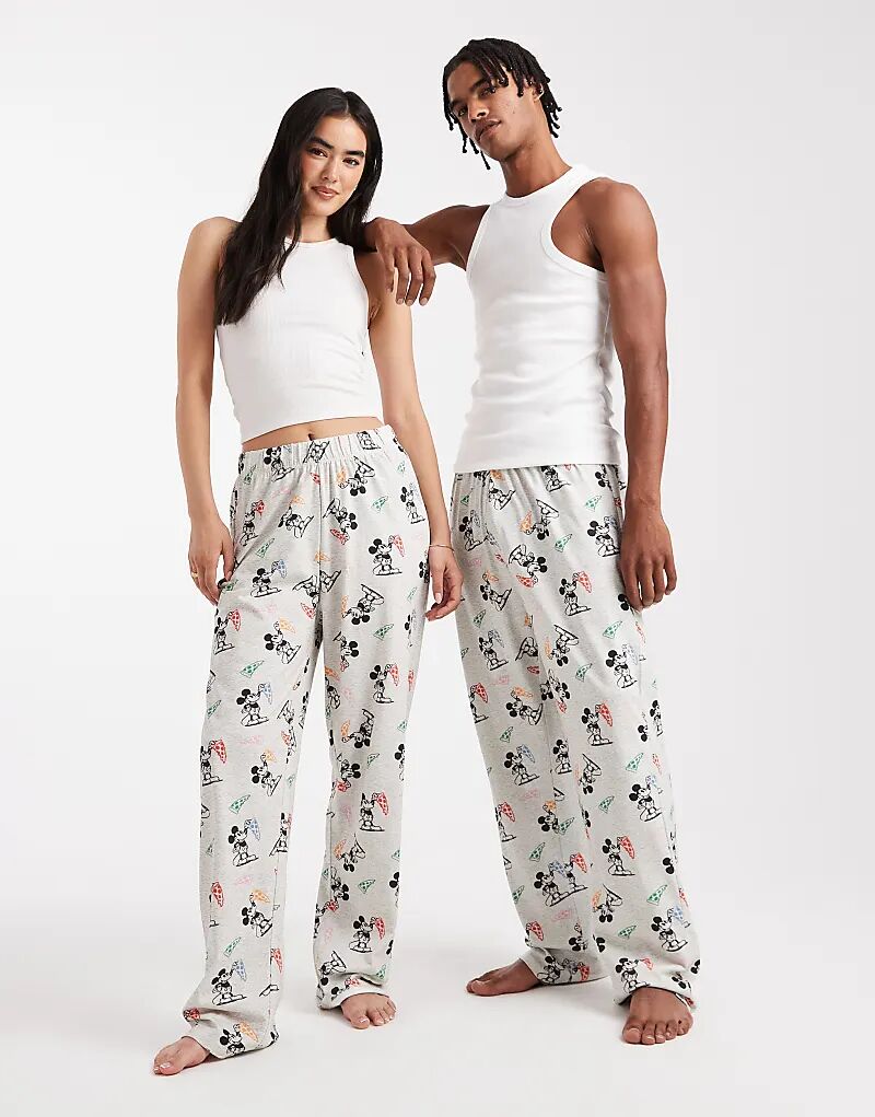 

Домашние брюки ASOS DESIGN с изображением пиццы Микки Мауса Диснея серого цвета