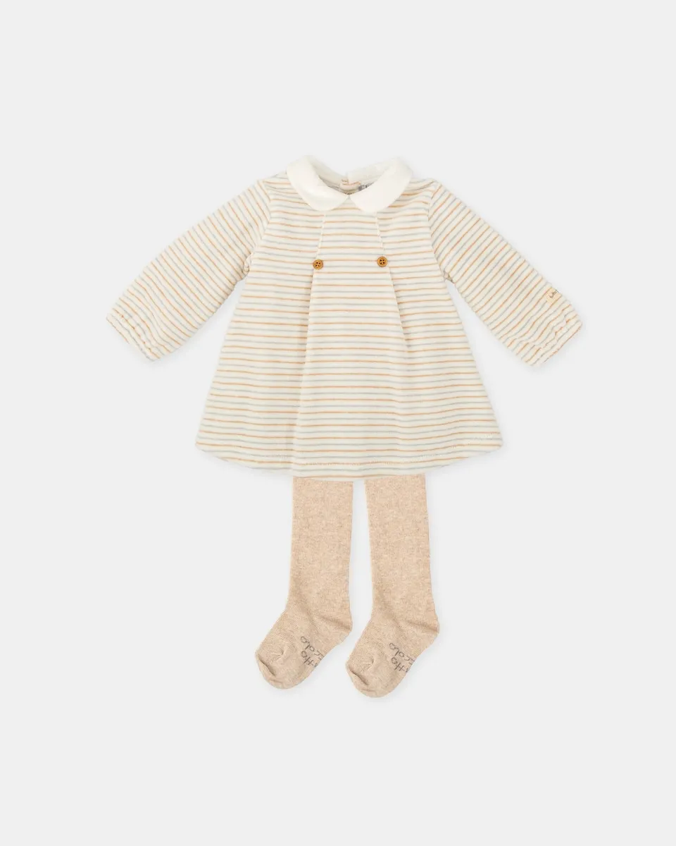 

Комплект для малыша: платье цвета слоновой кости с пышной юбкой и колготки Tutto Piccolo