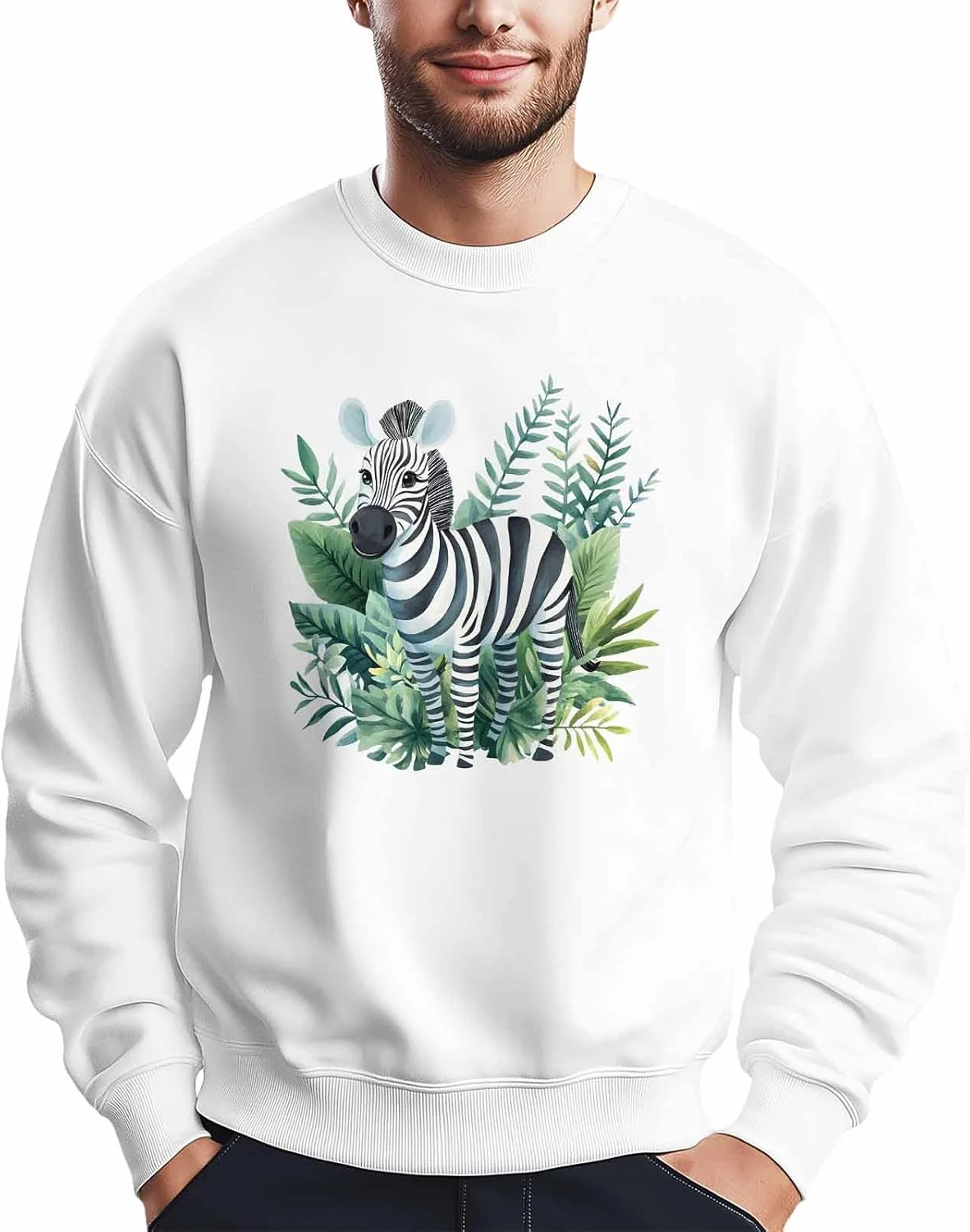 

Мужской свитшот с принтом тропических листьев и зебры, лонгслив Winvebermior