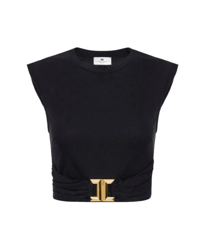 

Футболка из хлопкового трикотажа с декоративным логотипом. Elisabetta Franchi, черный