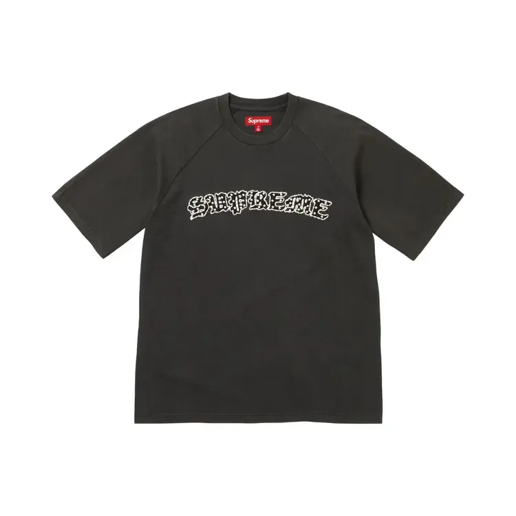 Футболка Supreme с коротким рукавом и стразами, реглан, черная