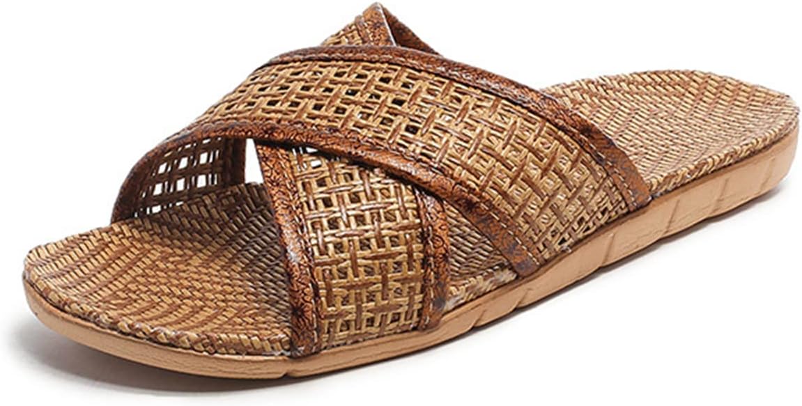 

Плетеные тапочки Zuwxeu из винной травы для лета, льняные тапочки для дома, противоскользящие коврики из травы, бамбуковые сандалии для женщин и мужчин, Cross-coffee（men）