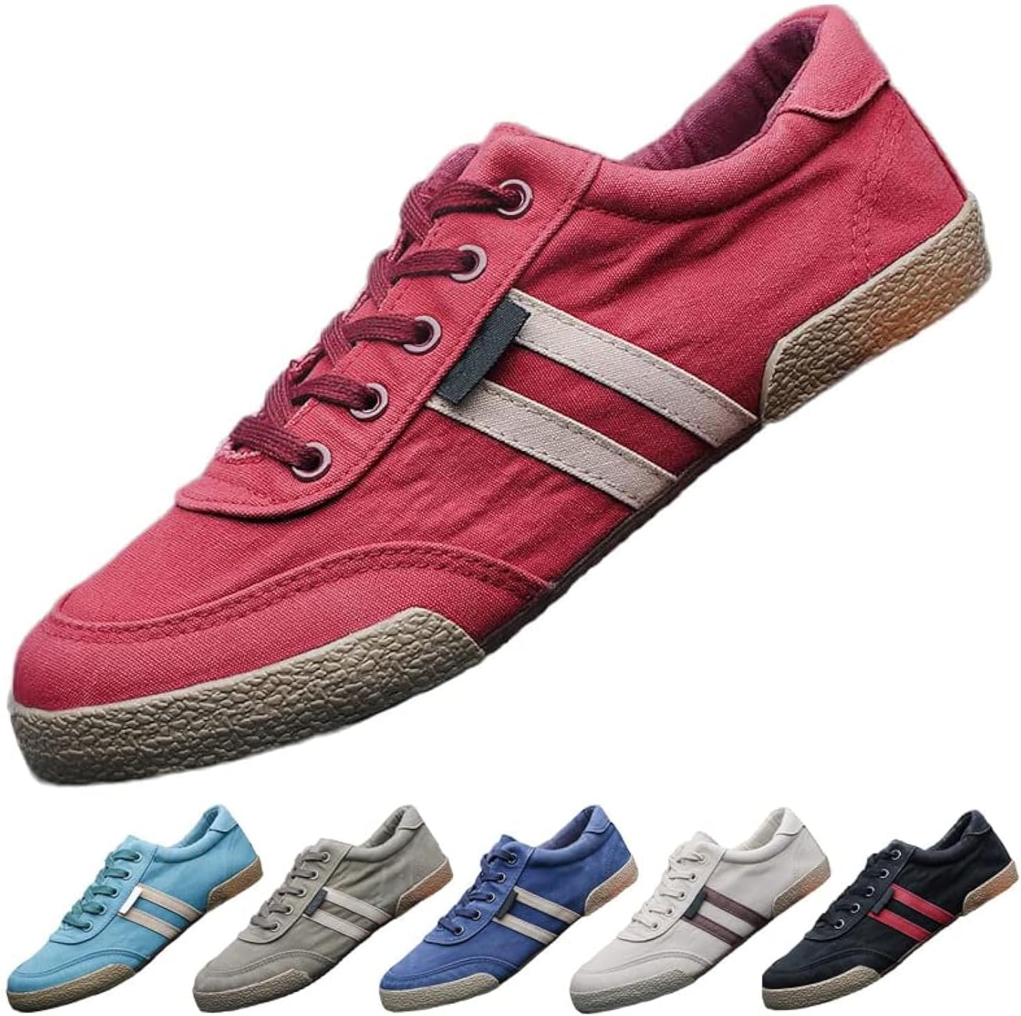 

Мужские холщовые кроссовки, универсальные, повседневные, дышащие, модные, удобные, низкие, плоские, для прогулок, простые, мягкие, винтажные, на шнуровке, повседневные туфли Boxpopla, красный