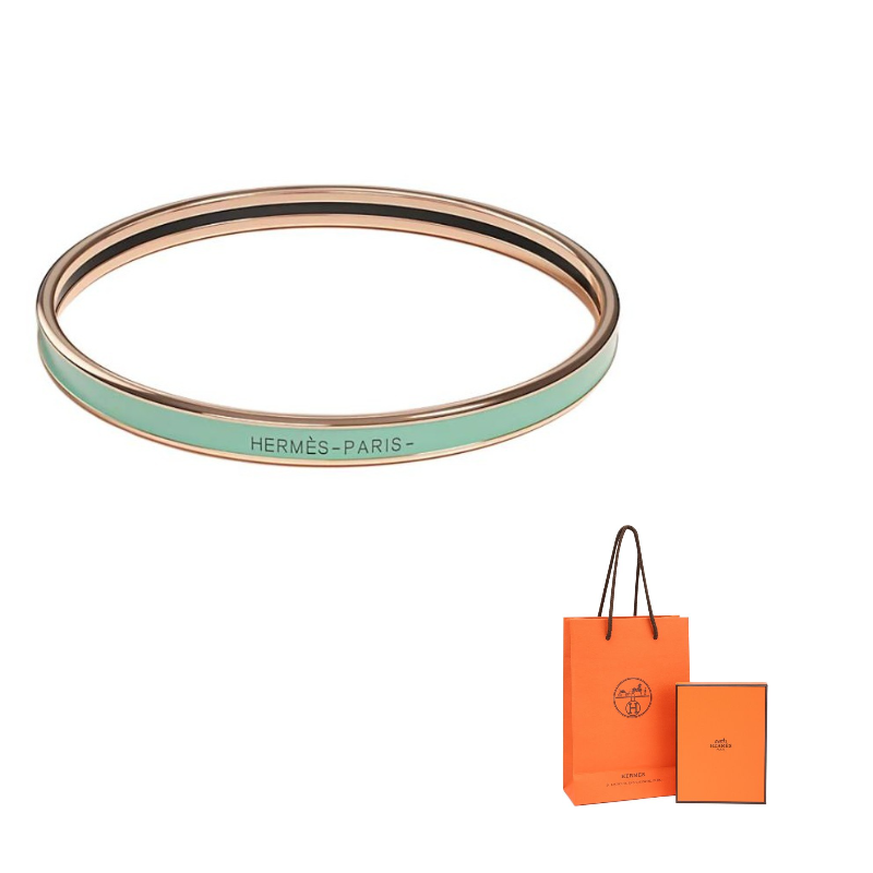 

HERMES Эмаль, Rose Gold Tone плетение браслеты Women's Light Green