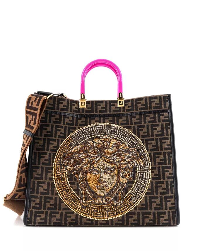 

Большая сумка-шоппер Fendace Sunshine x Fendi с отделкой из жаккарда Zucca Pre-Owned Versace, коричневый