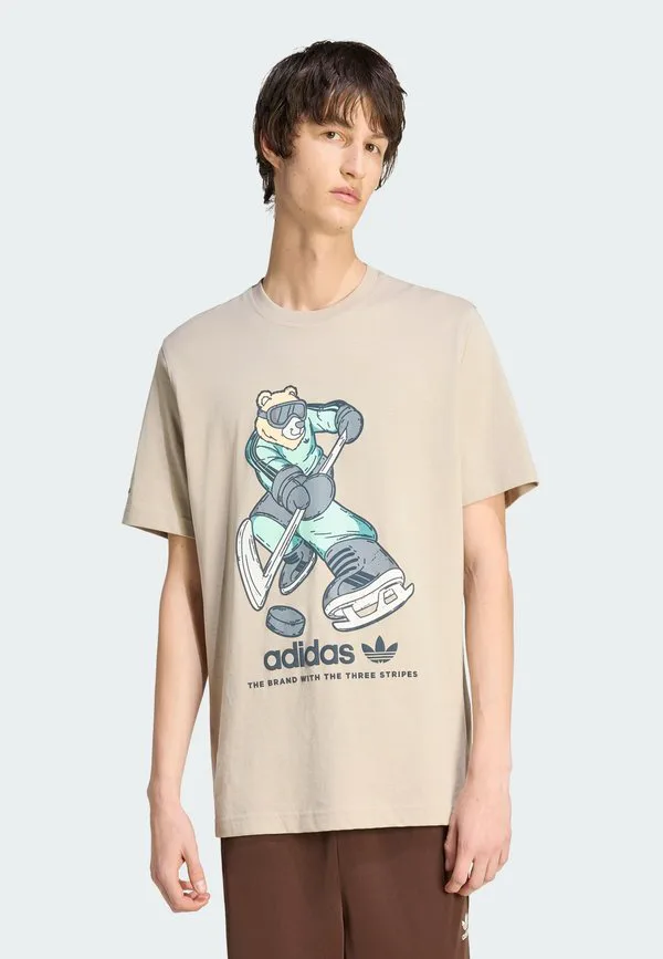 Футболка с графическим принтом хоккейного медведя Adidas Originals, Beige