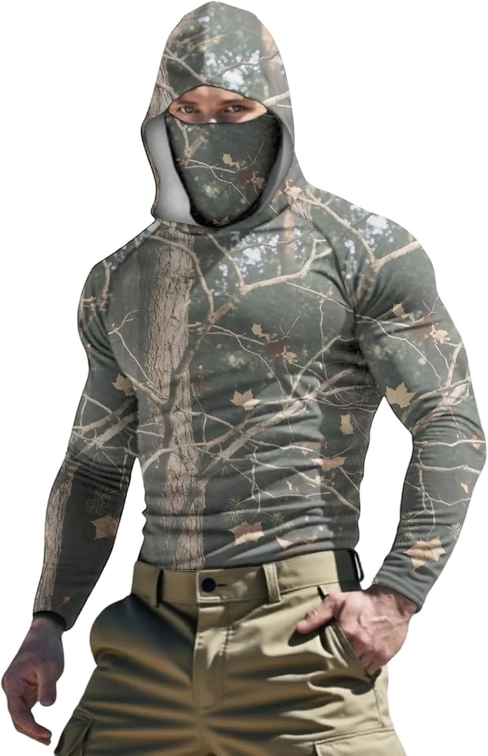 

Длинный рукав для женщин и мужчин, Faux Silk Rayon, защита от солнца, камуфляж, с капюшоном