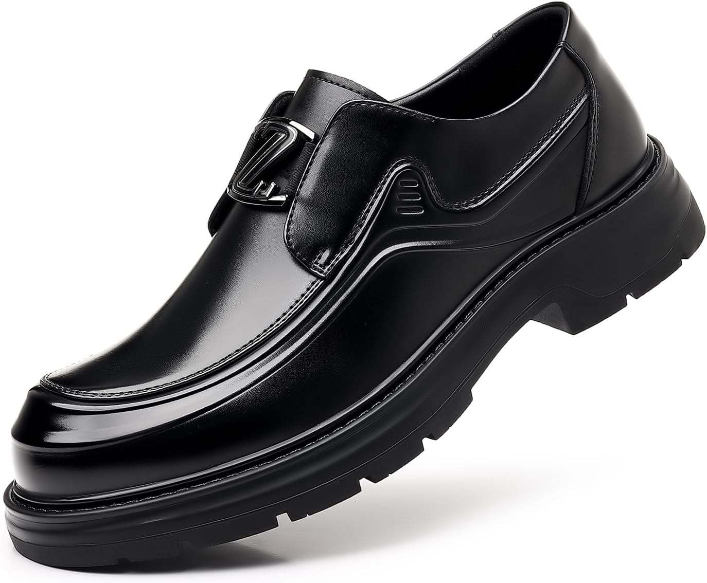 

Мужские роскошные лоферы с массивной подошвой из натуральной кожи, без шнурков, с круглым носком, подошва с протектором, лаковые деловые туфли, классические, противоскользящие, для вечеринок, свадеб, выпускных и работы Lhyxu, черный