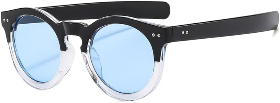 

Модные маленькие овальные солнцезащитные очки для женщин, защита от УФ-излучения UV400, ретро-стиль, заклепки, мужские панк-стиль, розовые и голубые солнцезащитные очки TYUVIVO, Black Clear Blue