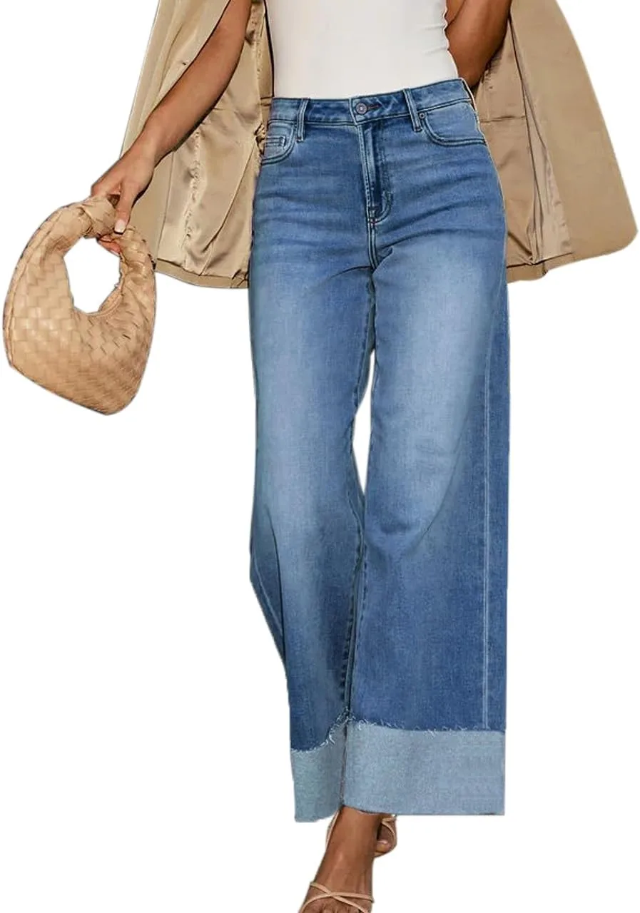 

Женские джинсы с высокой талией и широкими штанинами Jyutia