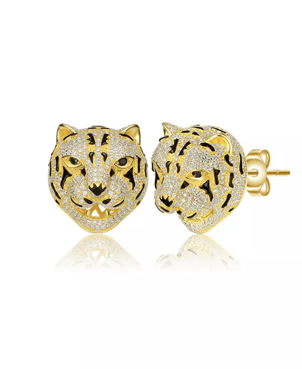 

Серьги-Гвоздики в виде головы леопарда из стерлингового серебра с покрытием из желтого золота 14 карат и кубическим цирконием Genevive, gold