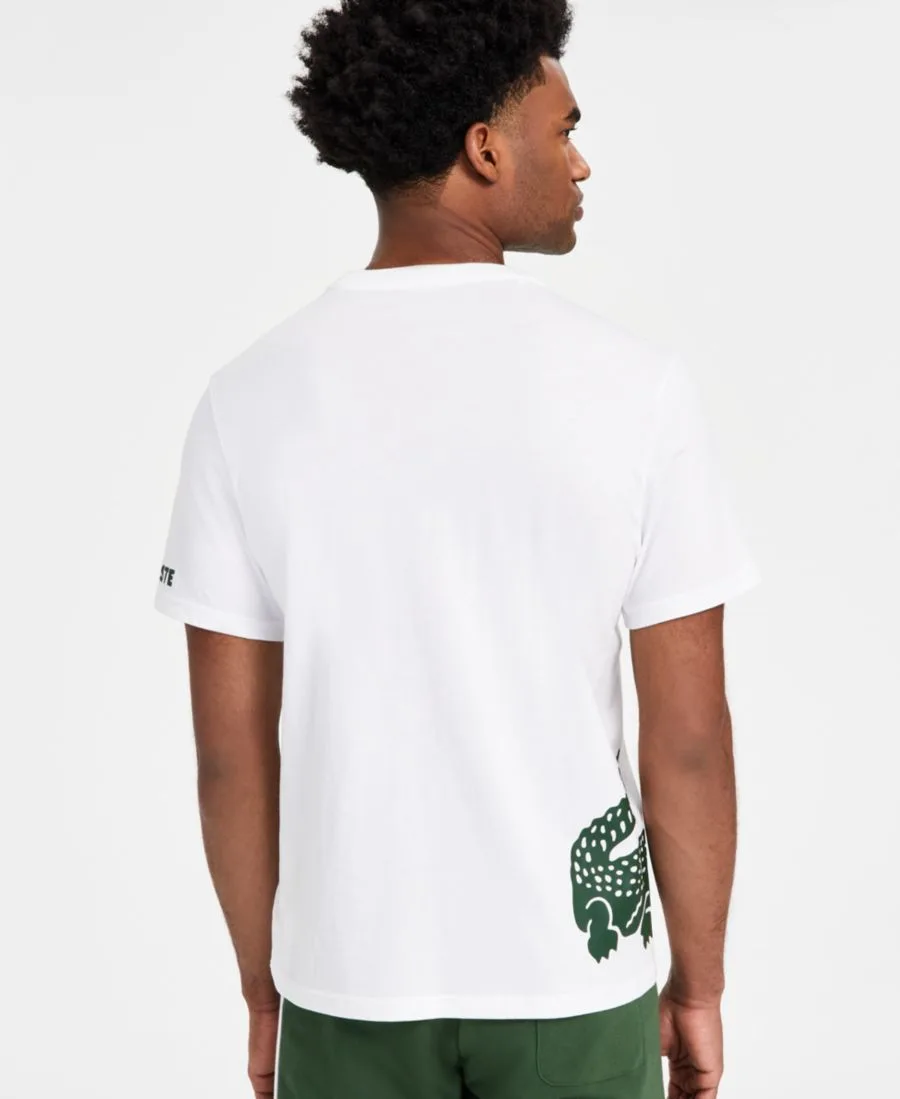 Мужская домашняя футболка с коротким рукавом и логотипом Lacoste, белый/thyme — фото 4