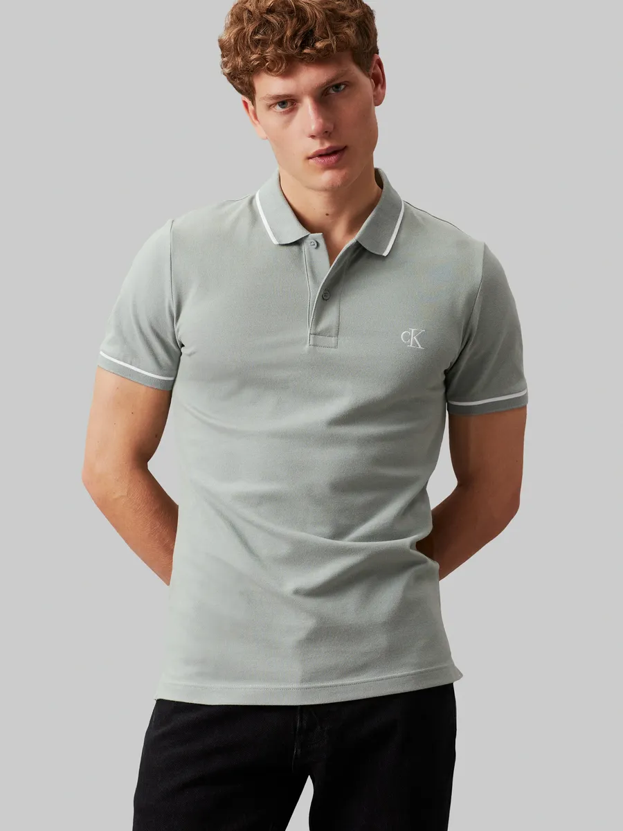 

Рубашка-поло Calvin Klein Jeans "TIPPING SLIM POLO", с логотипом бренда, серый