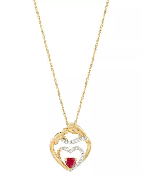 

Ожерелье с подвеской в форме сердца из искусственно выращенного рубина (1/3 карата tw) и бриллианта (1/10 карата tw) из стерлингового серебра с покрытием из желтого золота 14 карат, длина 16 дюймов + удлинитель 2 дюйма Macy'S, ruby