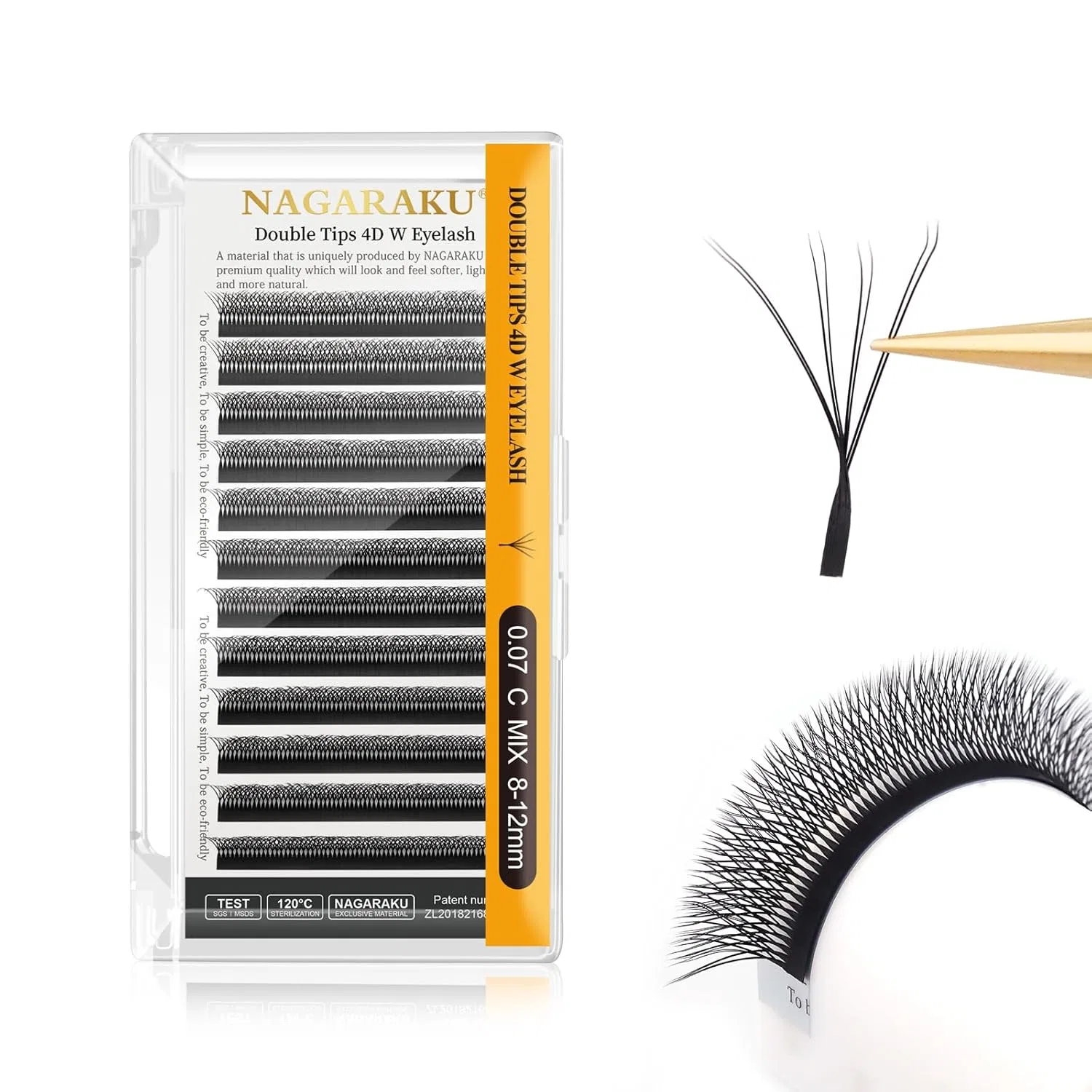 Накладные ресницы 4D WW-образные от NAGARAKU Nagaraku, 0.07 C Black-4D Ww Lash
