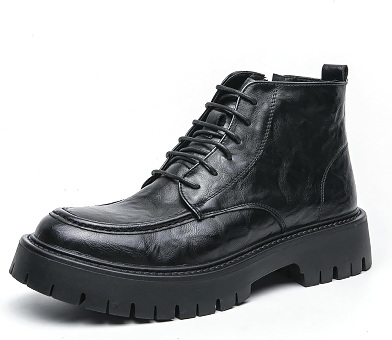 

Мужские кожаные ботинки Чукка с круглым носком, на шнуровке, с платформой и массивным каблуком, модная боковая молния, удобная подошва на протекторе, мотоциклетные ботинки до щиколотки, повседневные, нескользящие, оксфорд стиль Rynkoma, черный