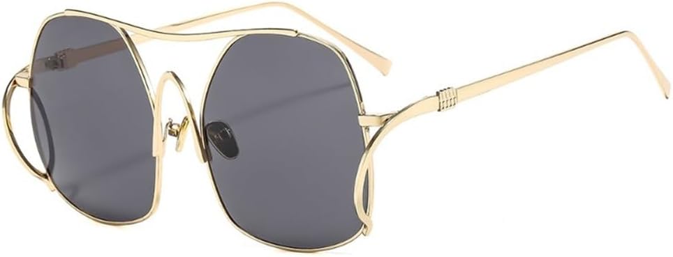 

Модные солнцезащитные очки большого размера для женщин, металлические солнцезащитные очки, стильные ретро-очки для активного отдыха, защита от УФ-излучения UV400 KTUCN, Gold Black