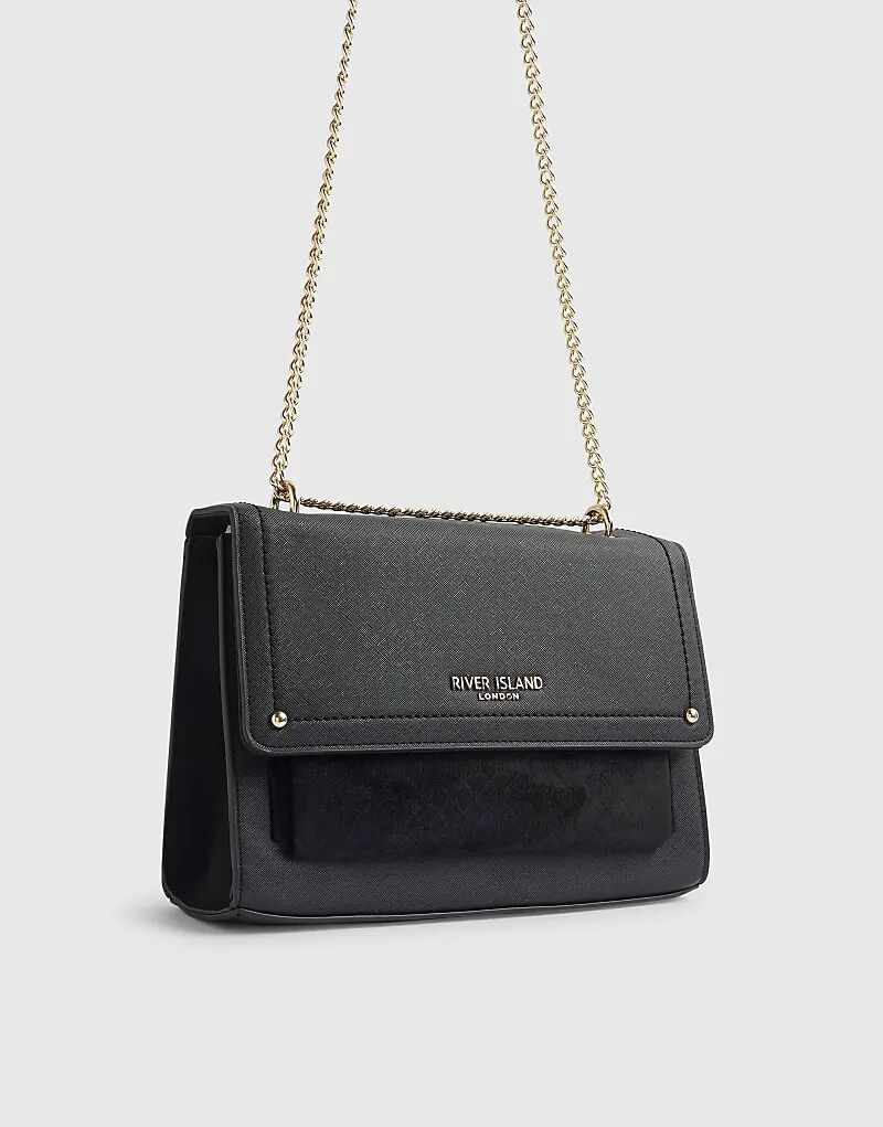 

Сумка через плечо River Island с монограммой и карманом спереди, черного цвета