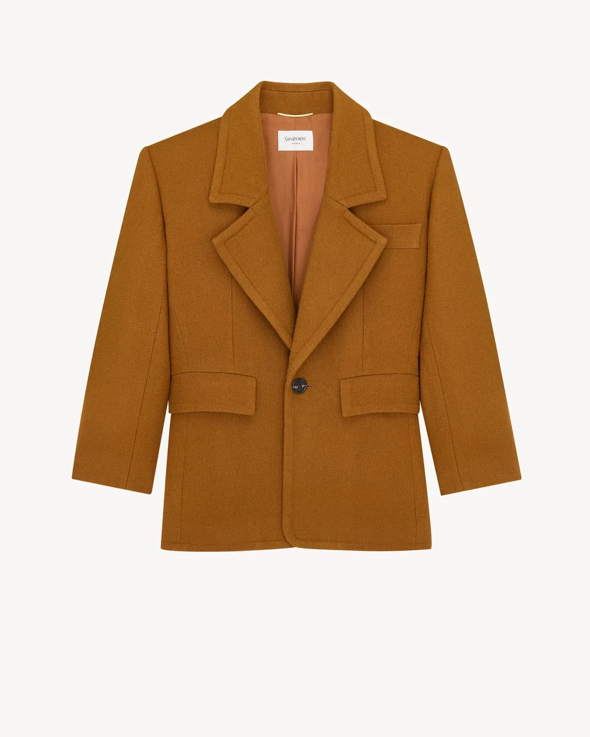 Однобортный пиджак из начесной шерсти Saint Laurent, коричневый